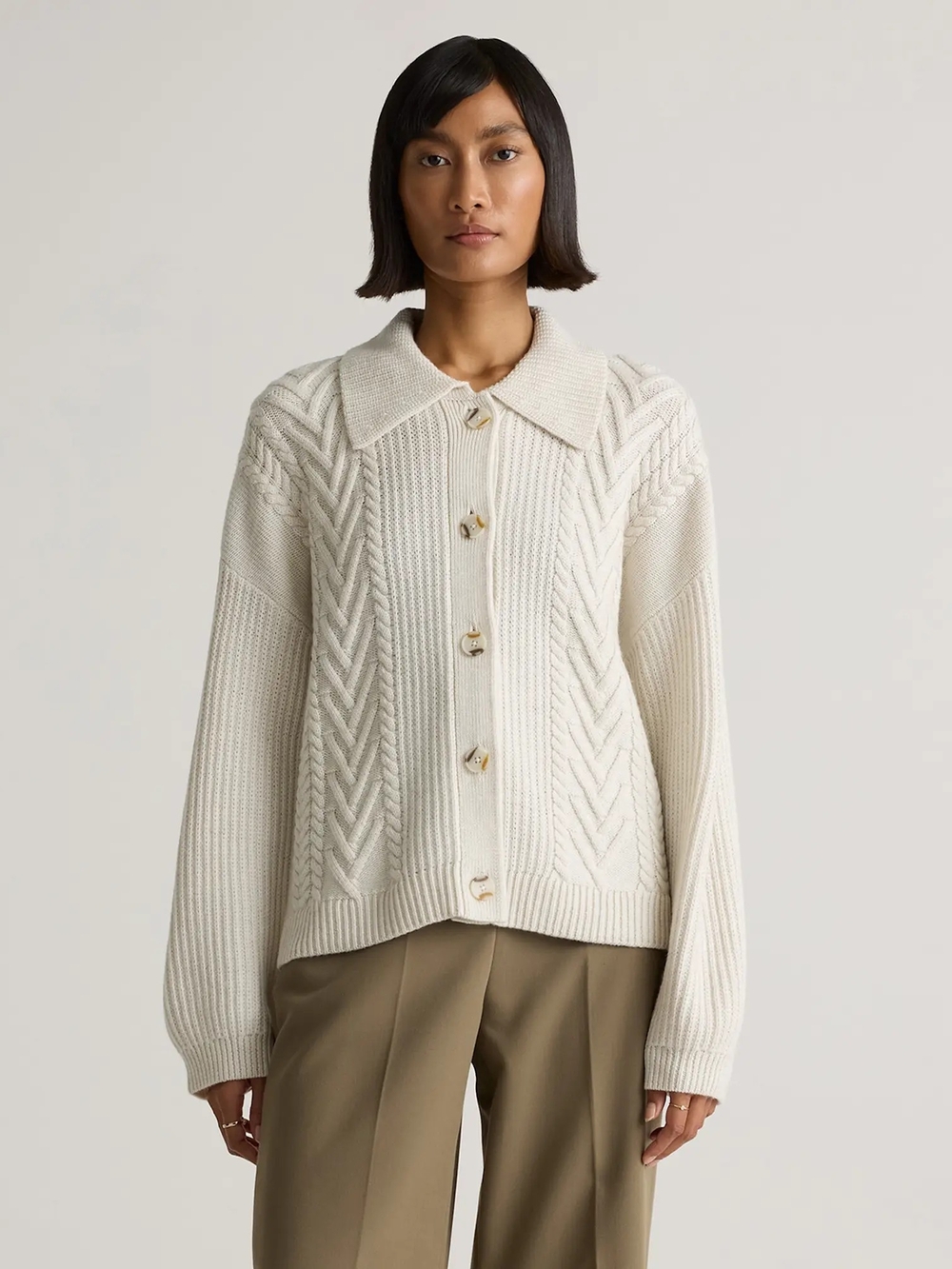 Quince Australian 100% Merino Wool Collared Cable Cardigan